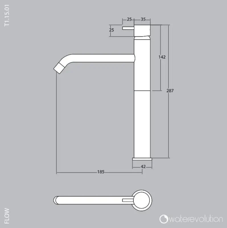 Waterevolution Flow washbasin tap for washbasin gun metal T115GME