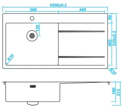 Caressi stainless steel kitchen sink left with drainer right CAPP50ABL B100xL52 flush mounted undermount and inset 1208921299