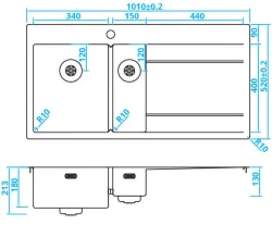 Caressi stainless steel 1.5 Kitchen Sink left with drain right CAPP3415ABL B101xL52 inset undermounted and flush mounted 1208921302