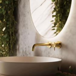 Waterevolution Flow Built-in Washbasin Faucet Brushed Brass with 15 cm Spout T116BLE-15