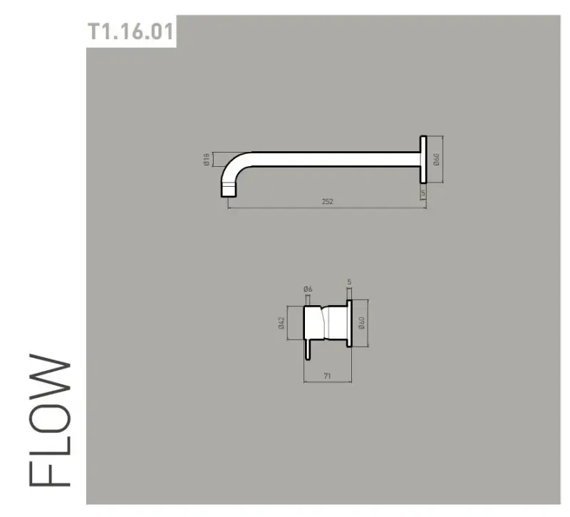Waterevolution Flow Built-in Washbasin Faucet PVD Gun Metal with 25 cm spout T116BGME-25