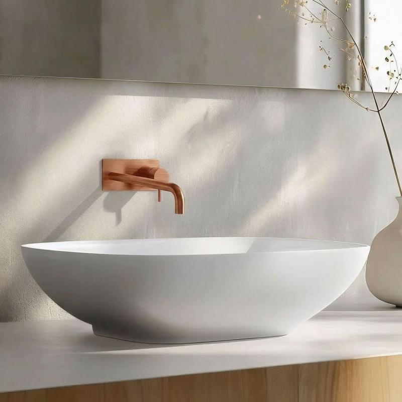 Waterevolution Flow built-in basin mixer tap with cover plate, PVD brushed copper, spout 15cm T1161CPE-15