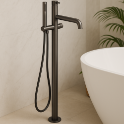 Waterevolution Flow freestanding bath mixer with hand shower gun metal T133GME