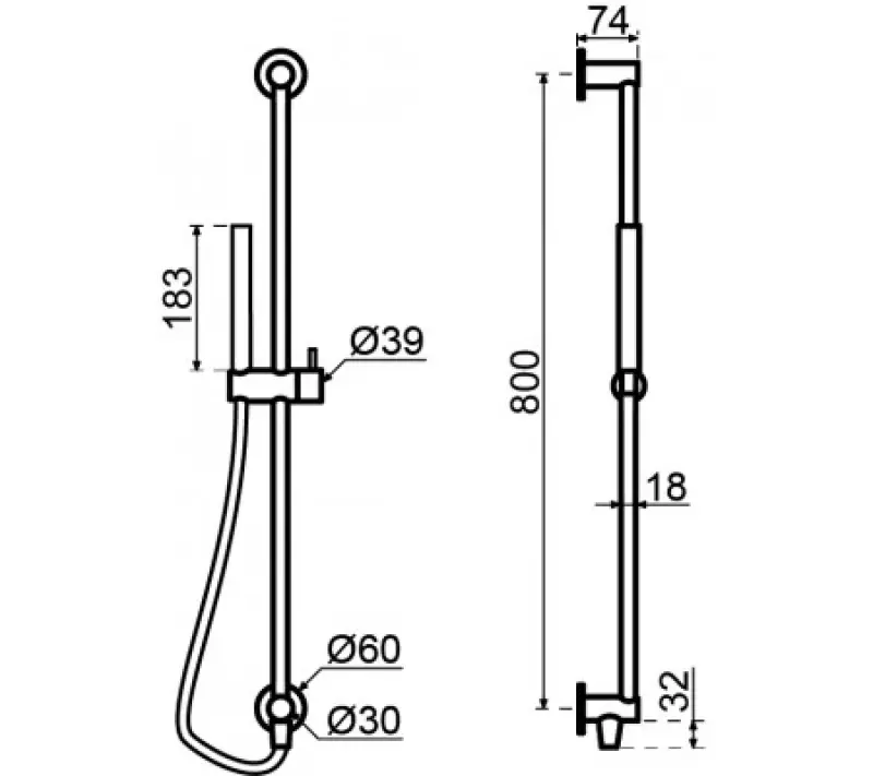 Waterevolution Flow sliding rail set with hand shower 800mm Brushed Copper T1661CPE