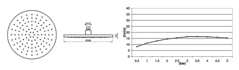 Waterevolution Flow head shower 300mm with wall connection stainless steel