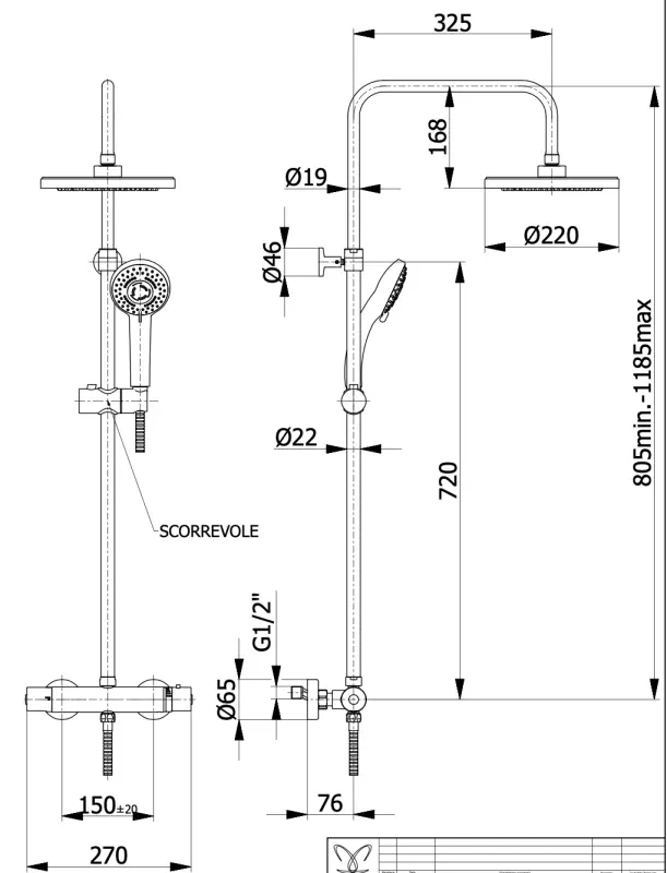 DEMM Shower combination thermostat with rain shower chrome 1208946965