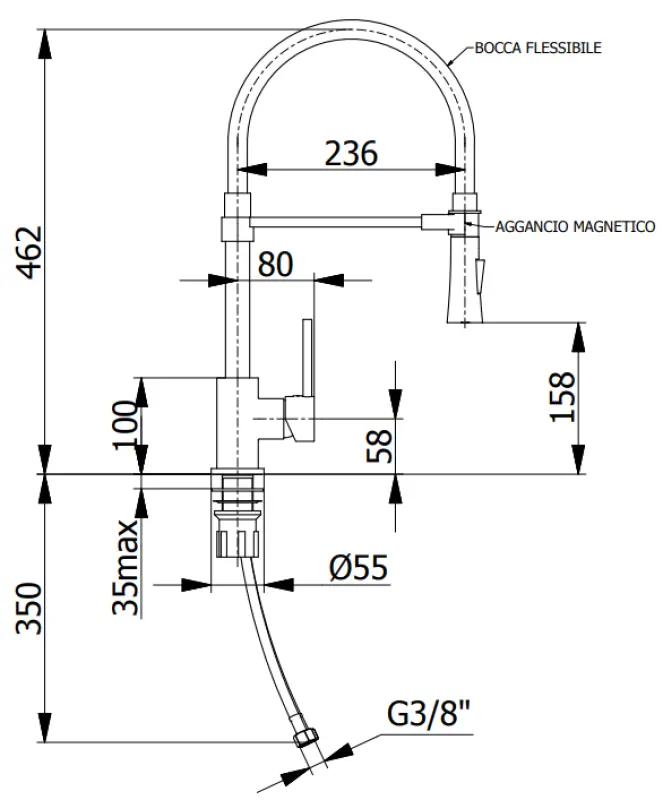 DEMM high kitchen tap with swivel spout and shower function chrome/black 1208947355