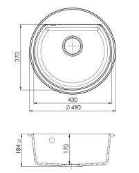 GraniteMy Bremen round granite kitchen sink 43 cm black inset and undermounted with faucet hole bench 1208952257