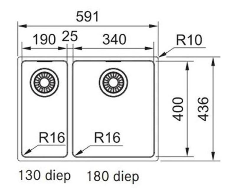Franke Maris MRX 260 BR 1.5 one and a half stainless steel kitchen sink flush mounted large bin right 127.0568.040