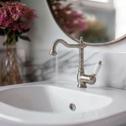 PB Nostalgic Single lever sink faucet with swivel spout 190 mm - with drain set stainless steel