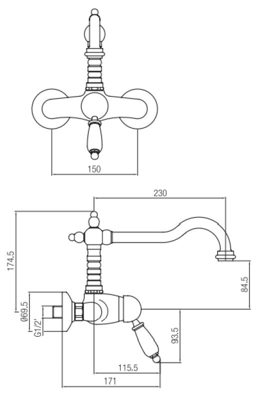 PB nostalgic single lever wall tap surface mounted white lever Bronze