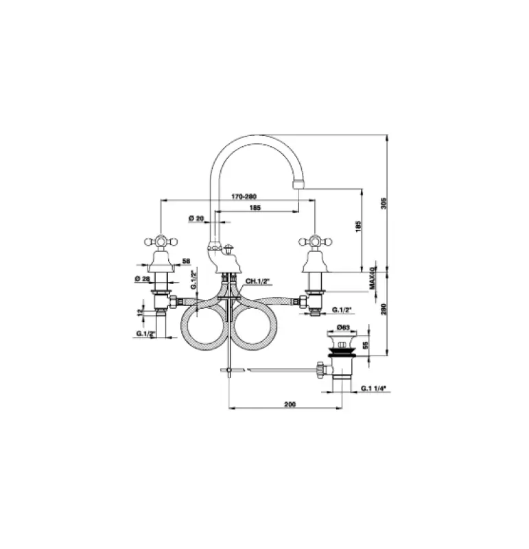 Cisal Arcana Ceramic Washbasin Mixer 3-hole Bronze AC00106027