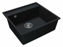 GraniteMy Bremen granite sink 53x50 cm black top-mount undermount and flush-mount with tap hole platform WITH STAINLESS STEEL PLUG