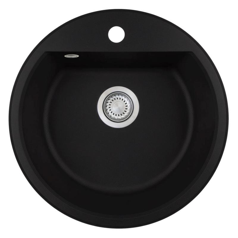 GraniteMy Bremen round granite sink 43 cm black inset and undermount with tap hole bench with stainless steel plug 1208953206