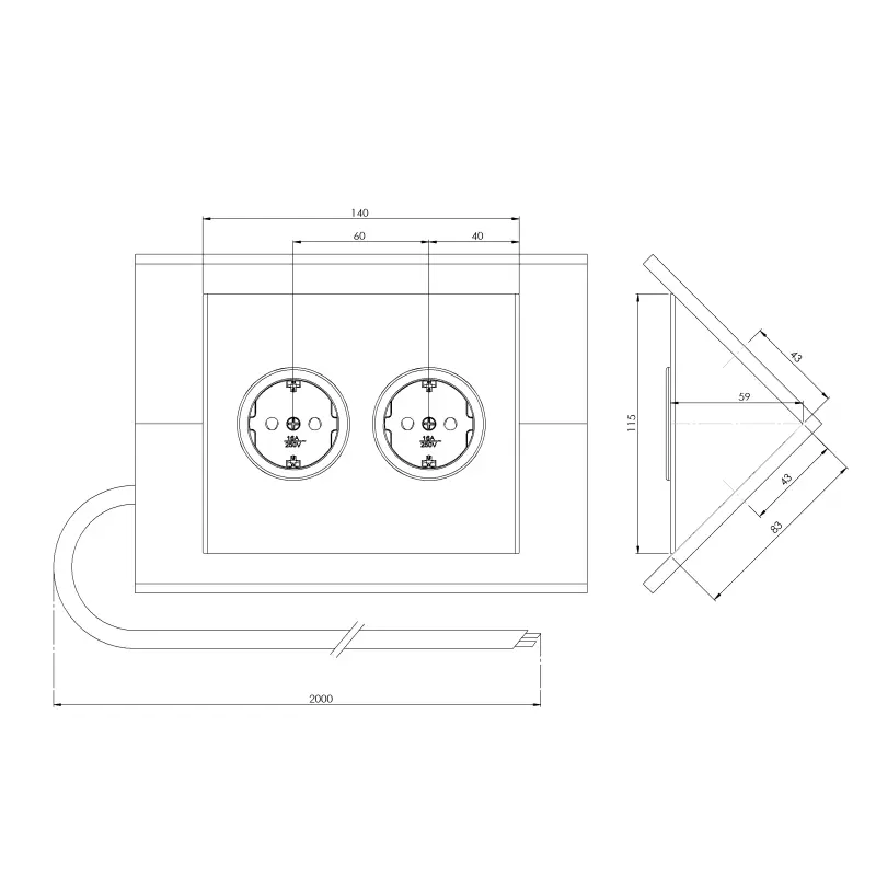 Power socket with 2 earthed outlets earthed stainless steel 1208953211