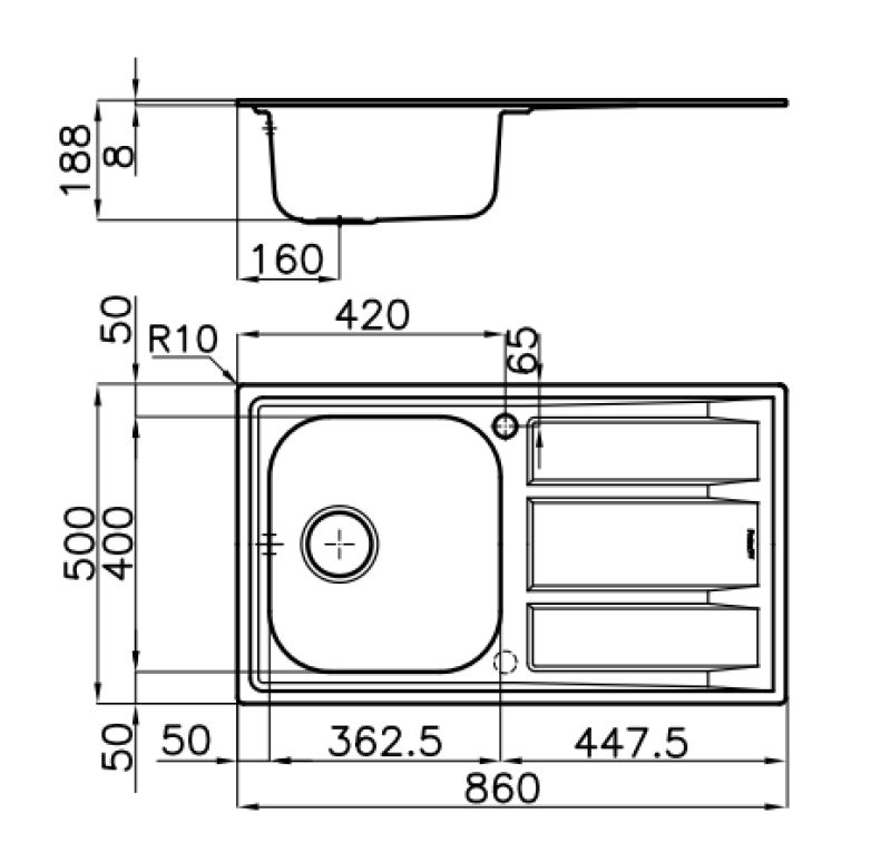 Foster Marine Stainless Steel 316 reversible sink with draining board 86x50cm surface-mounted 1208953725