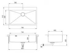 Ausmann Weser large stainless steel sink anthracite colour PVD Gun Metal 79x51 with tap hole undermount flush-mounted and inset 067137