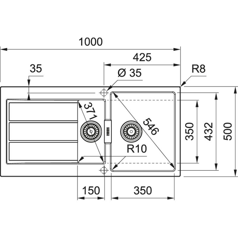 Franke Sirius 2 S2D 651 plastic 1.5 one and a half sink with white drip mount 100x50 143.0625.771