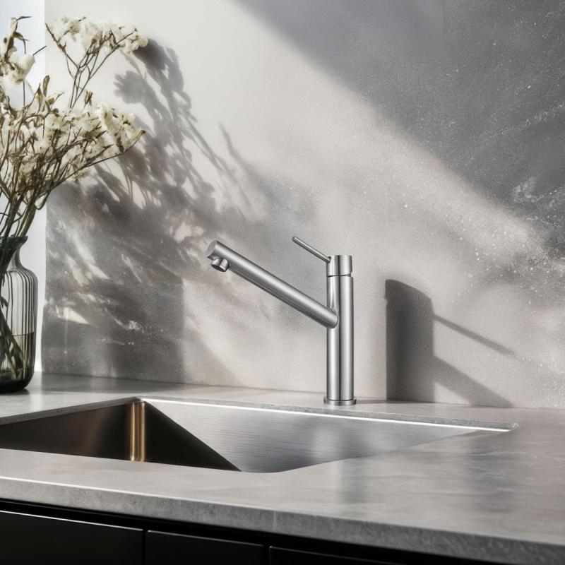 Franke Orbit solid stainless steel high kitchen tap with swivel spout stainless steel 115.0600.928