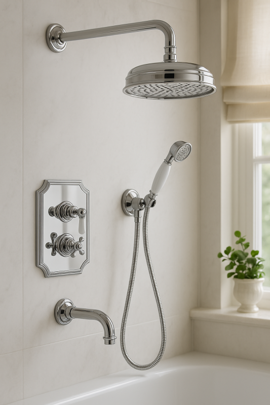 PB classic nostalgic classic built-in shower set chrome with hand shower and rain shower 225mm 1208953841