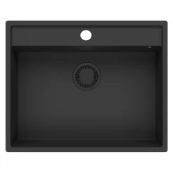 GraniteMy Bremen granite sink 64x52 cm black top-mounted, under-mounted and flush-mounted with tap hole bank 1208953874
