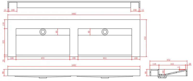Solid-S Marble double sink solid surface black marble matte without faucet hole with solid cover W160xD45xH8 1208953890