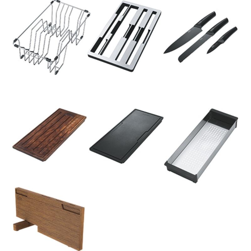 Franke Box Center BWX220-54-27 stainless steel sink right with chopping board knife set and wire basket 86x51cm 127.0570.616