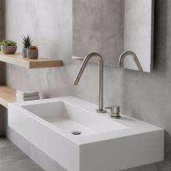 Waterevolution Flow 2-hole sink faucet full stainless steel with small V-Shaped 127mm spout T1121VIE