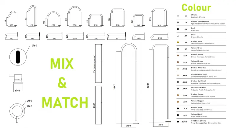 Waterevolution Flow 2-hole sink faucet PVD brushed copper with high V-Shaped 227mm spout T1122VCPE