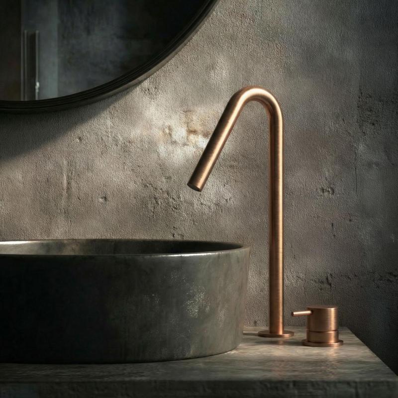 Waterevolution Flow 2-hole sink faucet PVD brushed copper with high V-Shaped 227mm spout T1122VCPE
