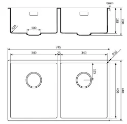 Lorreine black Quartz double sink 3434cm undermount flush-mounted black with gold basket strainer 1208954057