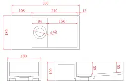Solid-S Solid surface fountain, matte black, W36 x D18 x H10 cm, with cover, left-hand model, without spout hole, 1208954157