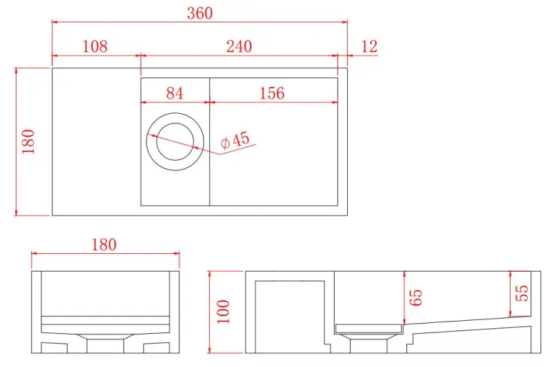 Solid-S Solid surface fountain, matte black, W36 x D18 x H10 cm, with cover, left-hand model, without spout hole, 1208954157