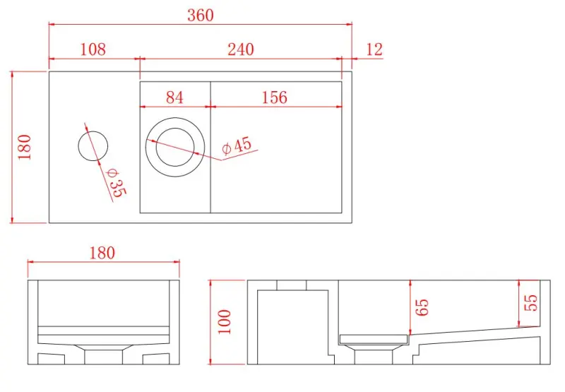 Solid-S Solid surface fountain, matte black, 36 cm (W) x 18 cm (D) x 10 cm (H), with cover, left-hand model with faucet hole, 1208954158