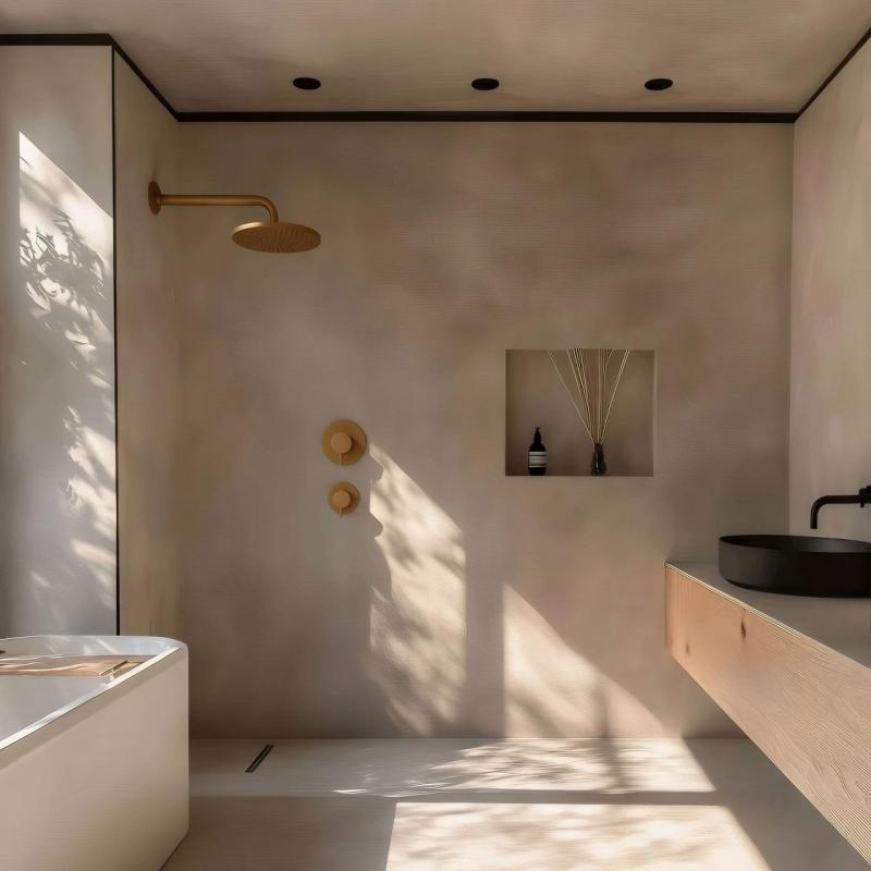 Waterevolution Flow built-in shower thermostat with 1 stop valve, brushed brass