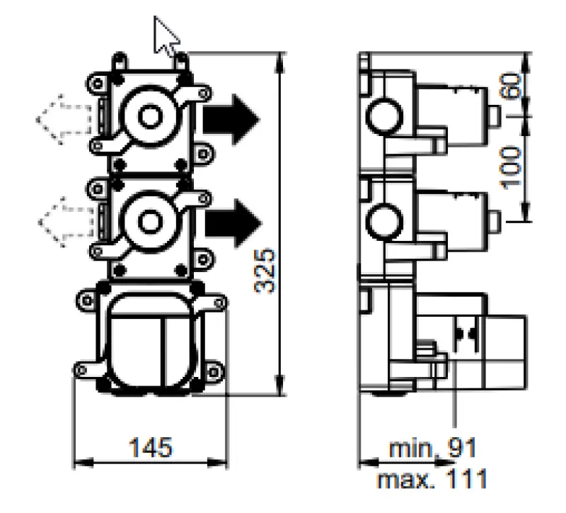 SB AESTHETICS Round concealed thermostatic mixer with 2 outlets / 2 shut-off valves, chrome 1208954946