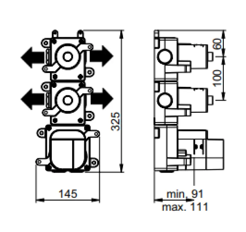 SB 316 AESTHETICS Round concealed thermostatic mixer with 4 outlets / 2 shut-off and diverter valves, PVD brushed gold 1208954958