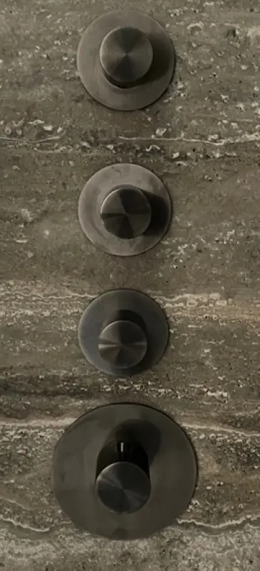 SB 316 AESTHETICS Round concealed thermostatic mixer with 3 outlets / 3 with shut-off valves, PVD brushed gun metal 1208954967