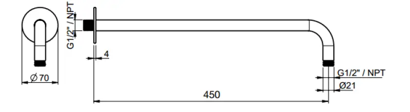 SB Round 316 wall-mounted shower arm round 45 cm PVD gun metal 1208955314