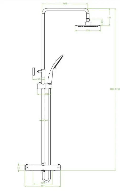Aquadesign Valence surface-mounted shower set with thermostat and rain shower, chrome
