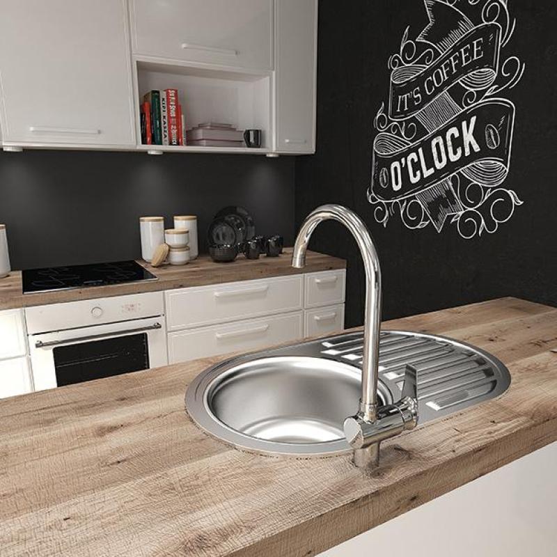 Ausmann Basic round sink with drainer stainless steel 77x50 cm including siphon 1208955523