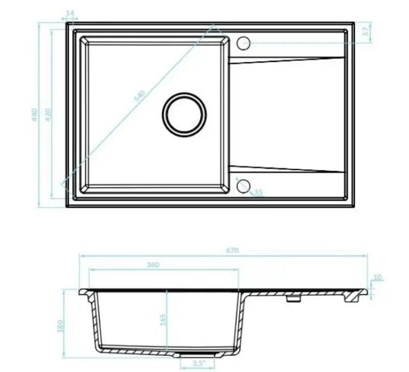 Aquadesign Cesena granite inset sink with drainer reversible colour black 1208955526