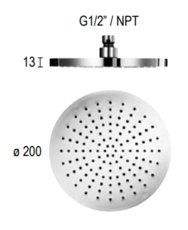 SB Round Brass Rain Shower Head 20 cm Chrome 1208955602