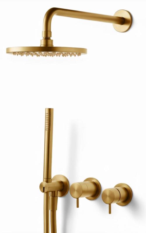 Waterevolution Flow concealed shower set with thermostat rain shower and hand shower brushed brass
