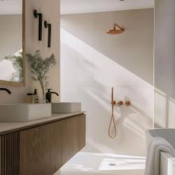 Waterevolution Flow recessed shower set with thermostat rain shower and hand shower brushed copper PVD