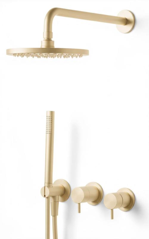 Waterevolution Flow concealed shower set with thermostat rain shower and hand shower brushed light gold PVD