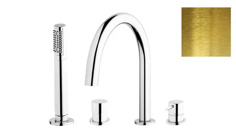 Waterevolution Flow 4-hole Bath Mixer Tap for Rim Mounting Brushed Natural Brass T138LE