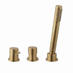 Waterevolution Flow 3-hole Bath Mixer for Bath rim Mounting Brushed Brass Nature T138SBLE