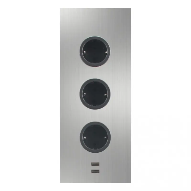 Indux Power socket 3ST29 with 3 outlets and 2 USB sockets stainless steel with earthing pin