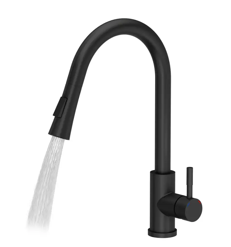 Quadri Leeds kitchen mixer tap with pull-out shower with 2 settings matt black 1208955907